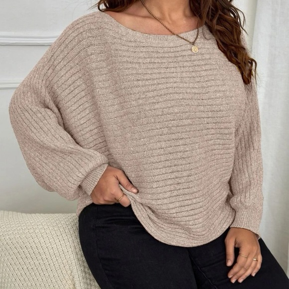 Plus Ribbed Knit Batwing Sleeve Sweater - Picture 2 of 3